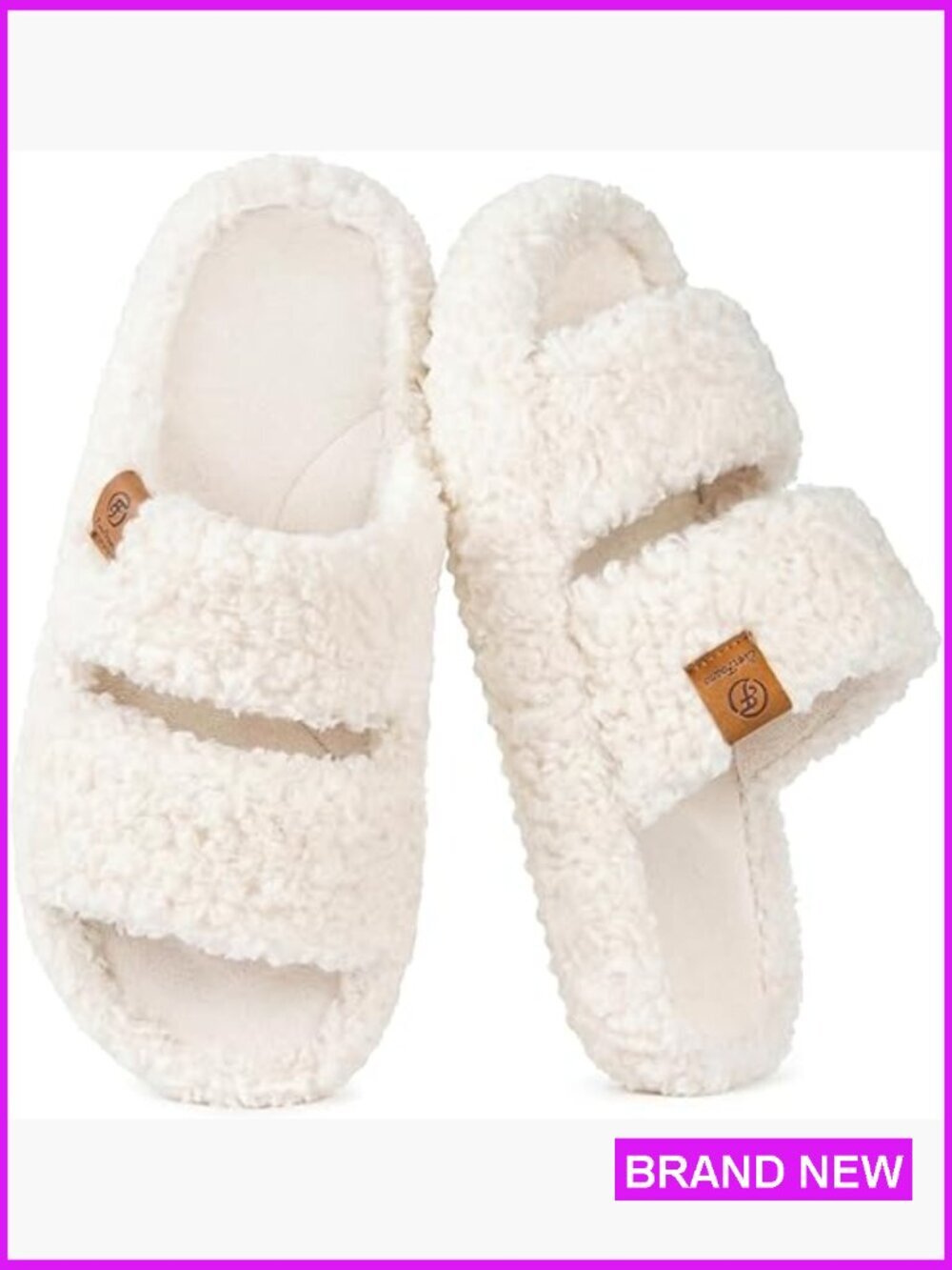 Faux Fur Open Toe Slippers Memory Foam Comfortable House Shoes Slide On